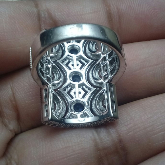 925, 2.48ctw Genuine Blue Sapphire & White Topaz Ring. FIRM. - Picture 5 of 17